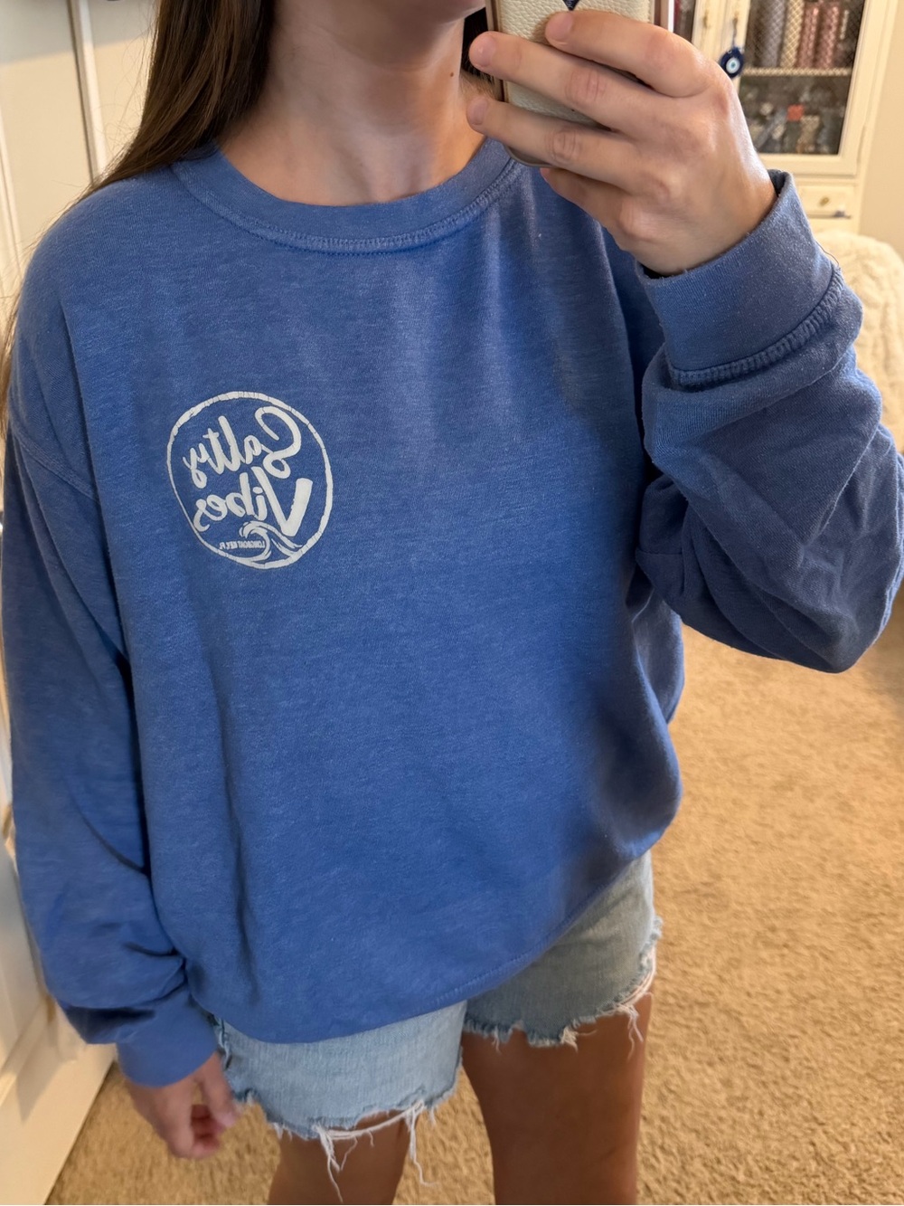 Women's Blue Crewneck Sweatshirt with Subtle Logo